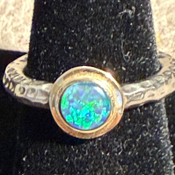 Inaya Sterling Silver 925 and 14K Gold Stack Ring Set w/ Opals & Tanzanite, 5.75 - Picture 5 of 14
